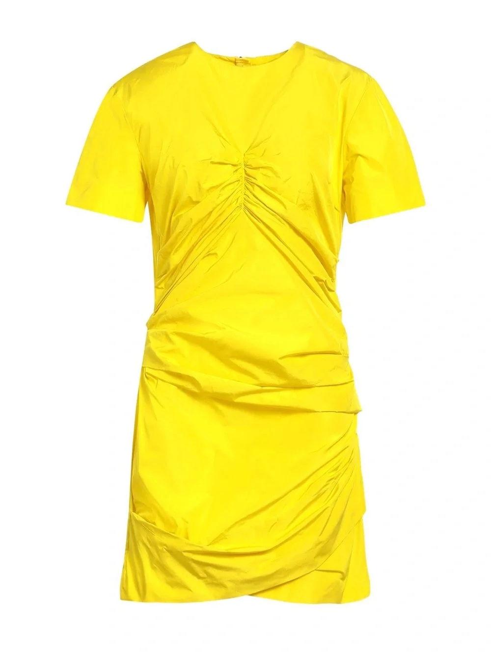 MSGM Bright Yellow Short-Sleeve Ruched Mini Dress - Picture 1 of 4